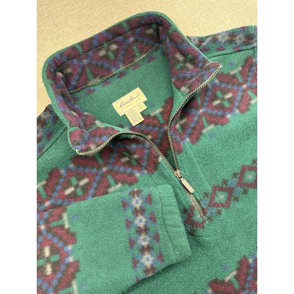 Vintage Eddie Bauer Men's Size S Green Red Polar Tech Fleece Half Zip Pullover